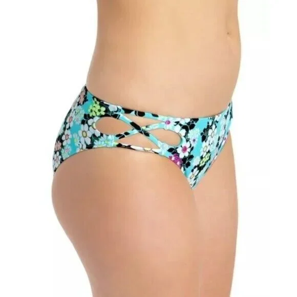 California Waves Womens Blue Floral Strappy Swim Bottom. XSmall - Picture 2 of 7
